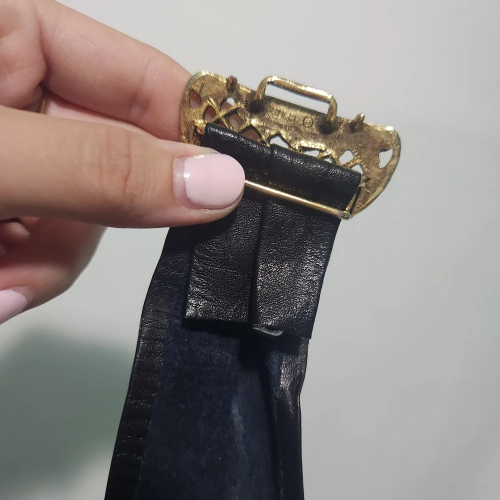 Vintage Western Clara Micha Pleather Belt W Gold Color Metal Buckle.